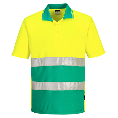 Portwest S175 Hi-Vis Lightweight Contrast Moisture-Wicking Short Sleeve Polo Shirt Yellow/Teal Main#colour_yellow-teal