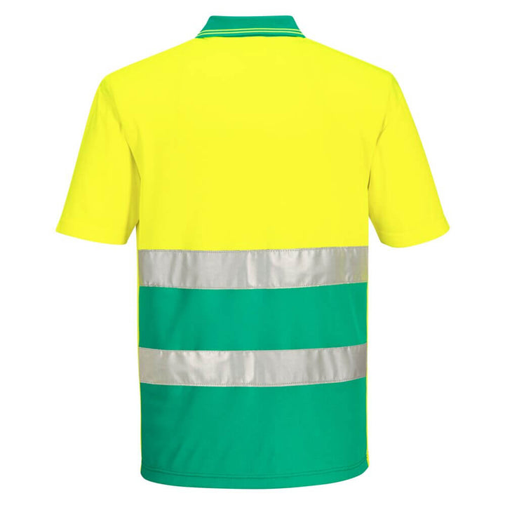 Portwest S175 Hi-Vis Lightweight Contrast Moisture-Wicking Short Sleeve Polo Shirt Yellow/Teal Rear#colour_yellow-teal