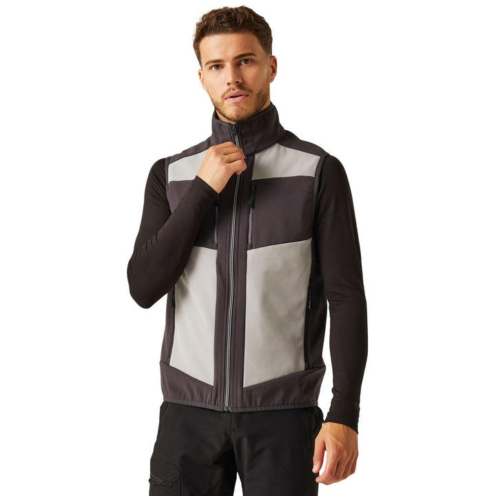 Regatta Professional E-Volve Unisex Softshell Hybrid Bodywarmer Mineral Grey/Ash Model 1#colour_mineral-grey-ash