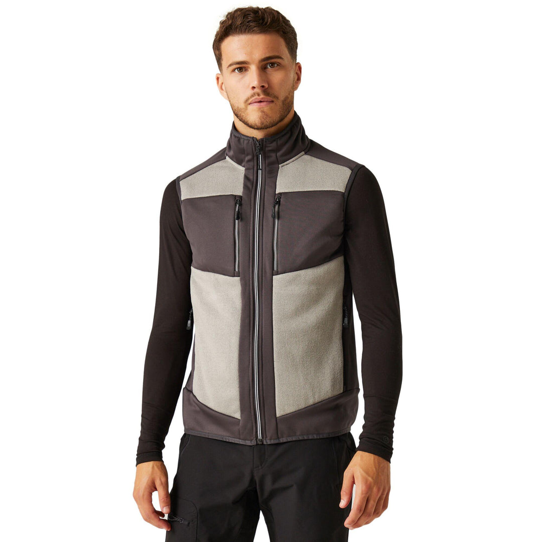 Regatta Professional E-Volve Unisex Stretch Hybrid Midlayer Bodywarmer Mineral Grey/Ash Model 1#colour_mineral-grey-ash