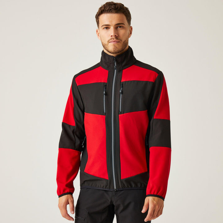 Regatta Professional E-Volve Unisex Water Resistant Softshell Hybrid Jacket Classic Red/Black Model 1#colour_classic-red-black