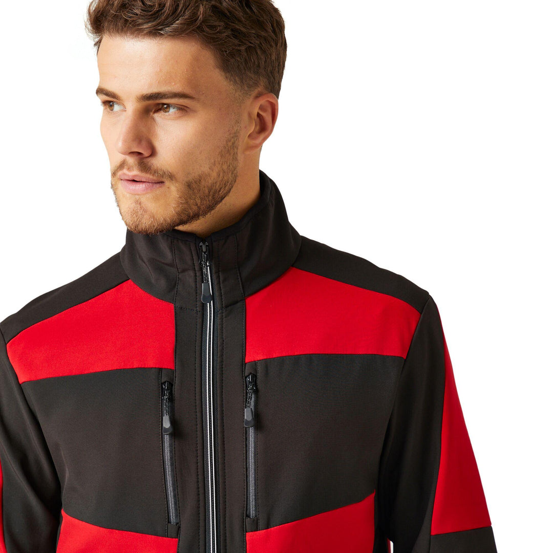 Regatta Professional E-Volve Unisex Water Resistant Softshell Hybrid Jacket Classic Red/Black Model 4#colour_classic-red-black