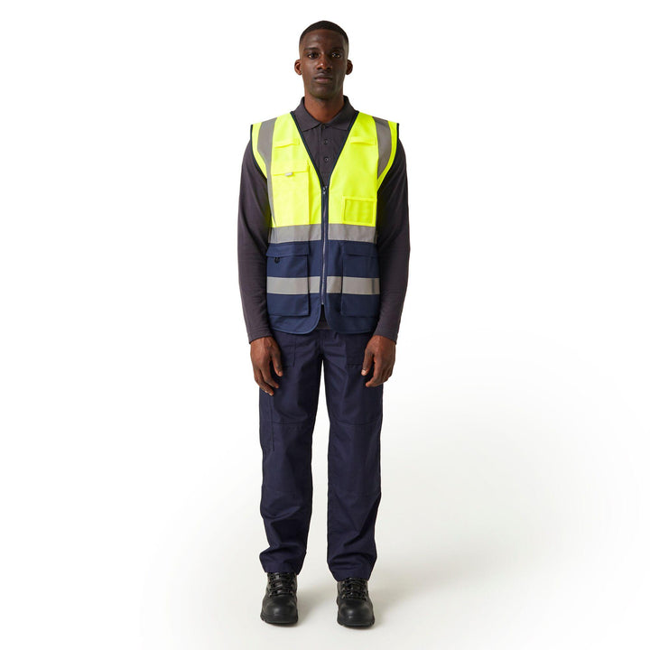 Regatta Professional Hi-Vis Executive Vest Yellow/Navy Model 3#colour_yellow-navy