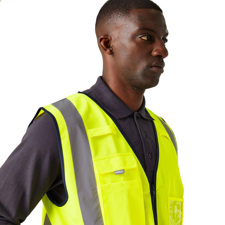 Regatta Professional Hi-Vis Executive Vest Yellow/Navy Model 5#colour_yellow-navy