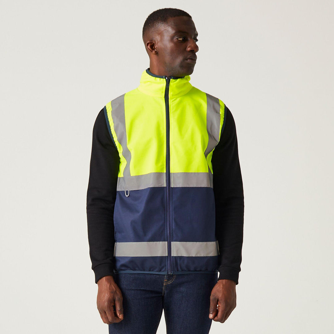 Regatta Professional Hi-Vis Full Zip Gilet Yellow/Navy Model 1#colour_yellow-navy