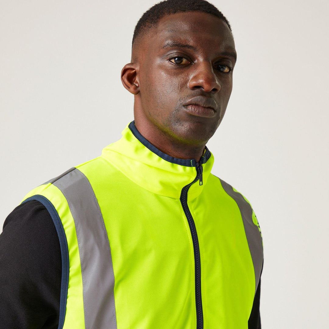 Regatta Professional Hi-Vis Full Zip Gilet Yellow/Navy Model 2#colour_yellow-navy