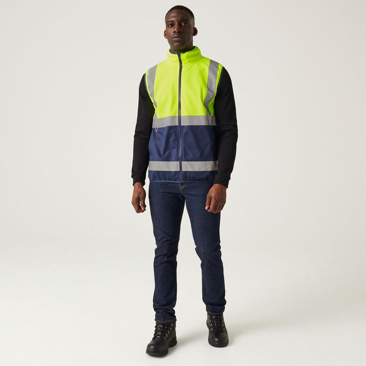 Regatta Professional Hi-Vis Full Zip Gilet Yellow/Navy Model 3#colour_yellow-navy