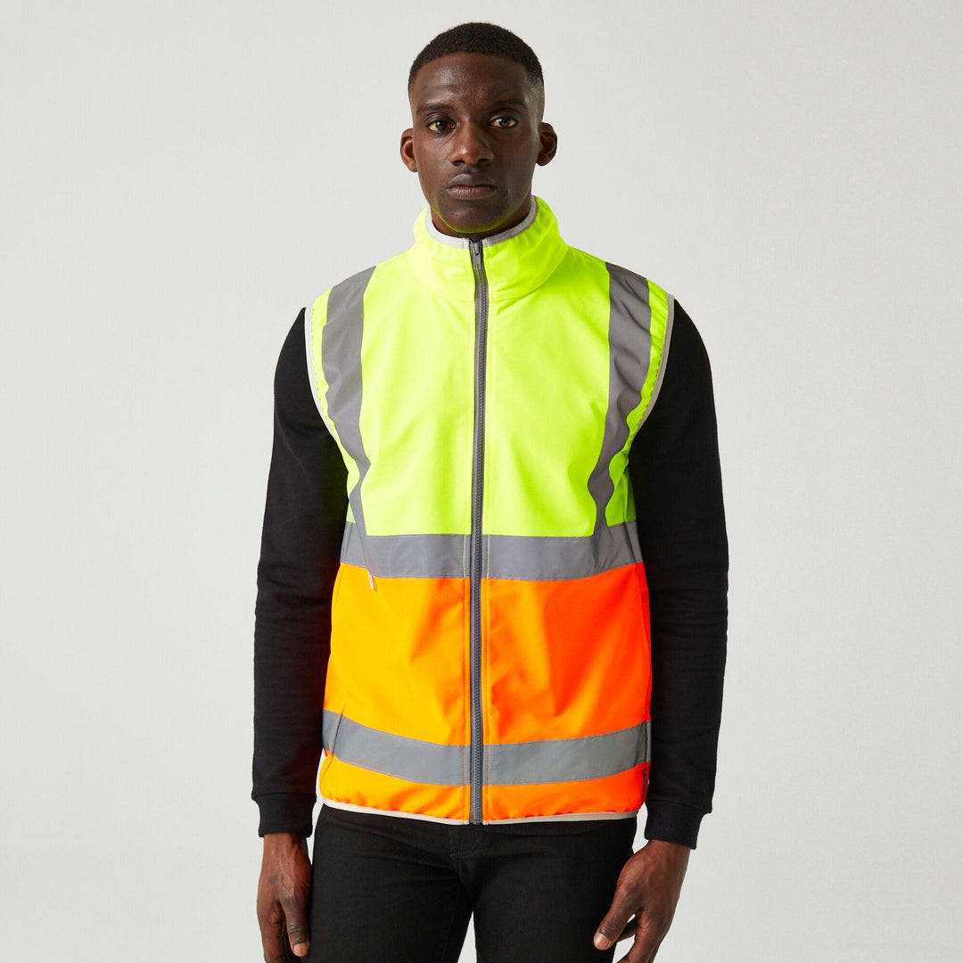 Regatta Professional Hi-Vis Full Zip Gilet Yellow/Orange Model 1#colour_yellow-orange