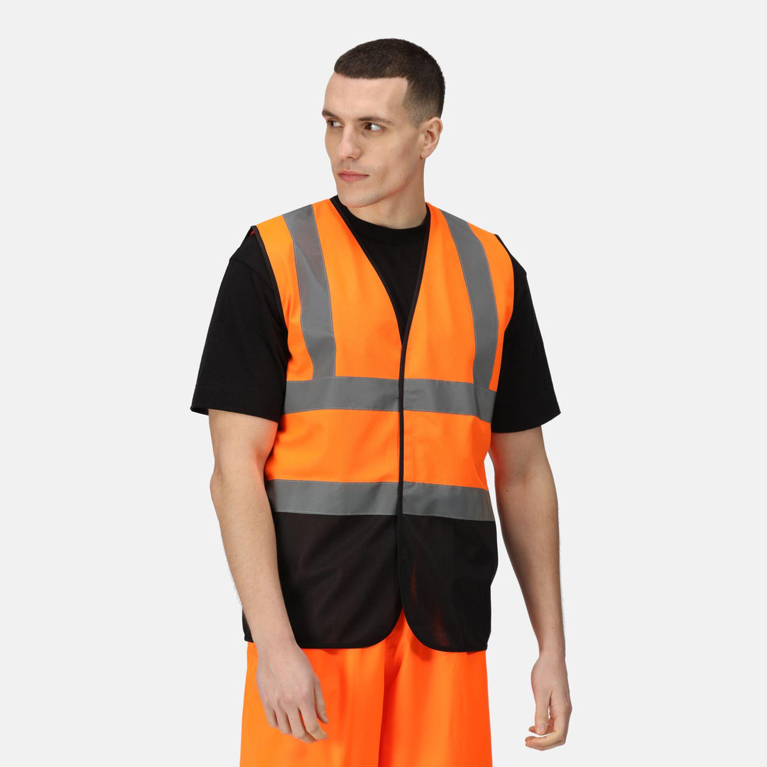 Regatta Professional Hi-Vis Pro 2-Tone Vest Fluro Orange/Black Model 1#colour_fluro-orange-black