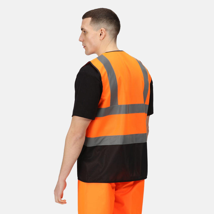 Regatta Professional Hi-Vis Pro 2-Tone Vest Fluro Orange/Black Model 2#colour_fluro-orange-black