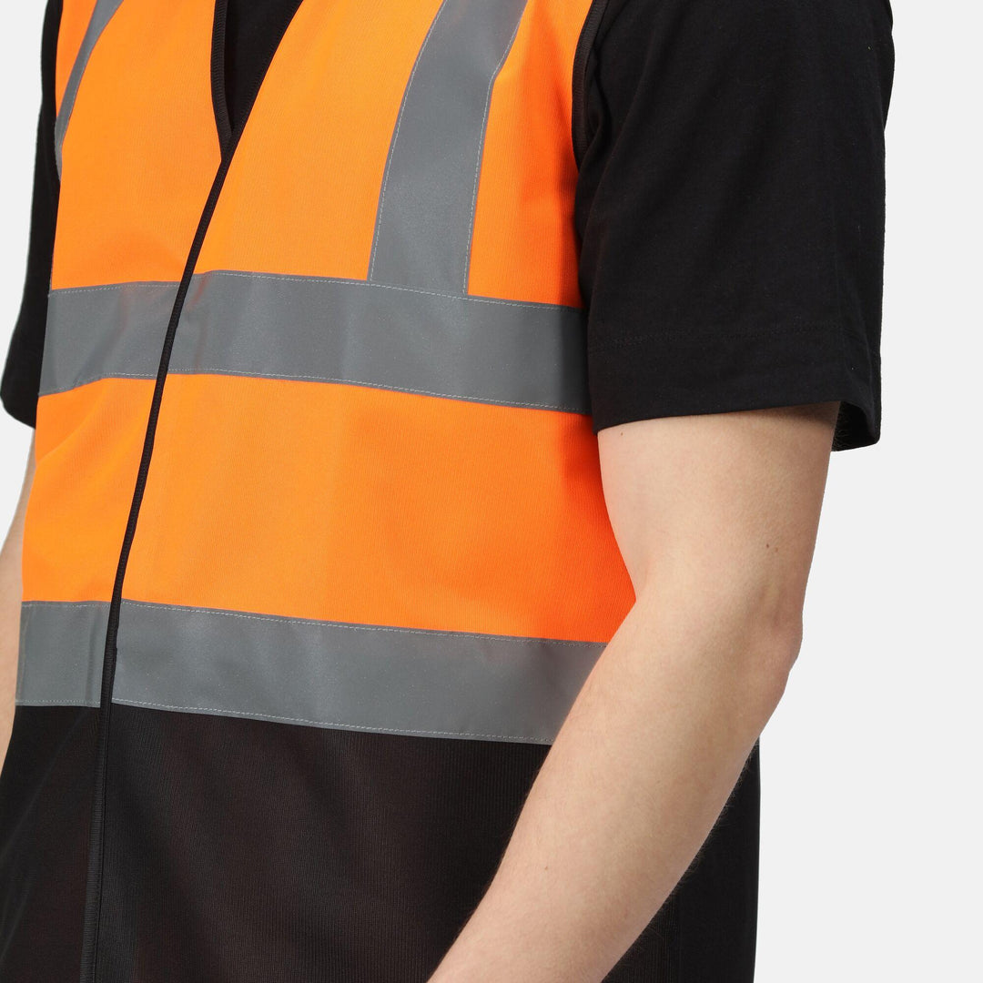 Regatta Professional Hi-Vis Pro 2-Tone Vest Fluro Orange/Black Model 4#colour_fluro-orange-black