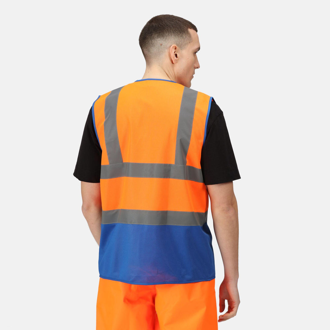 Regatta Professional Hi-Vis Pro 2-Tone Vest Fluro Orange/Royal Blue Model 2#colour_fluro-orange-royal-blue