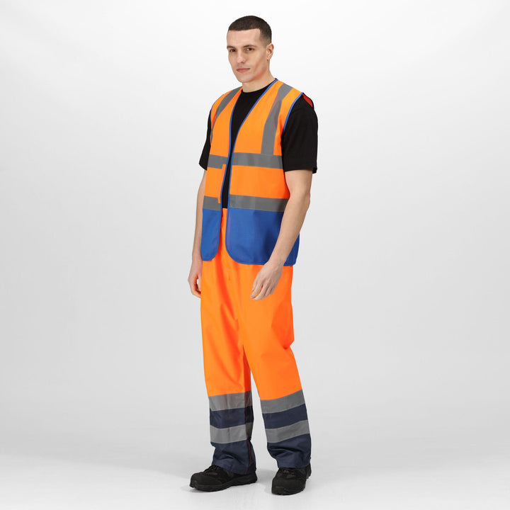 Regatta Professional Hi-Vis Pro 2-Tone Vest Fluro Orange/Royal Blue Model 3#colour_fluro-orange-royal-blue