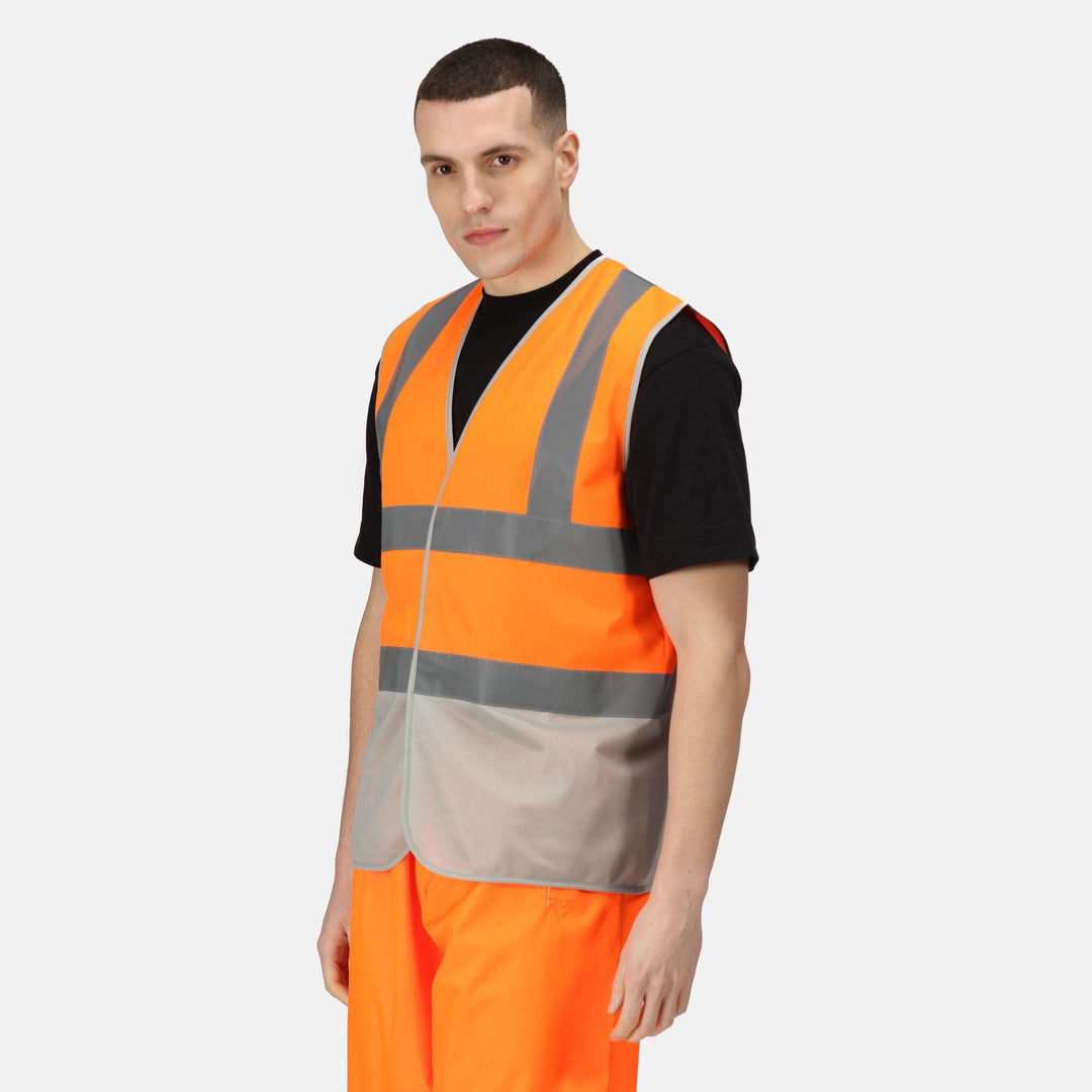 Regatta Professional Hi-Vis Pro 2-Tone Vest Fluro Orange/Seal Grey Model 1#colour_fluro-orange-seal-grey