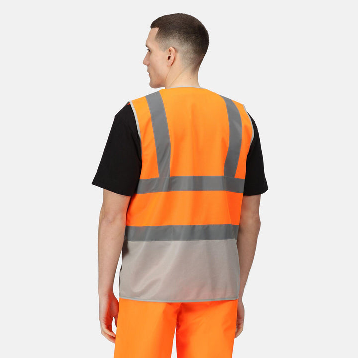 Regatta Professional Hi-Vis Pro 2-Tone Vest Fluro Orange/Seal Grey Model 2#colour_fluro-orange-seal-grey