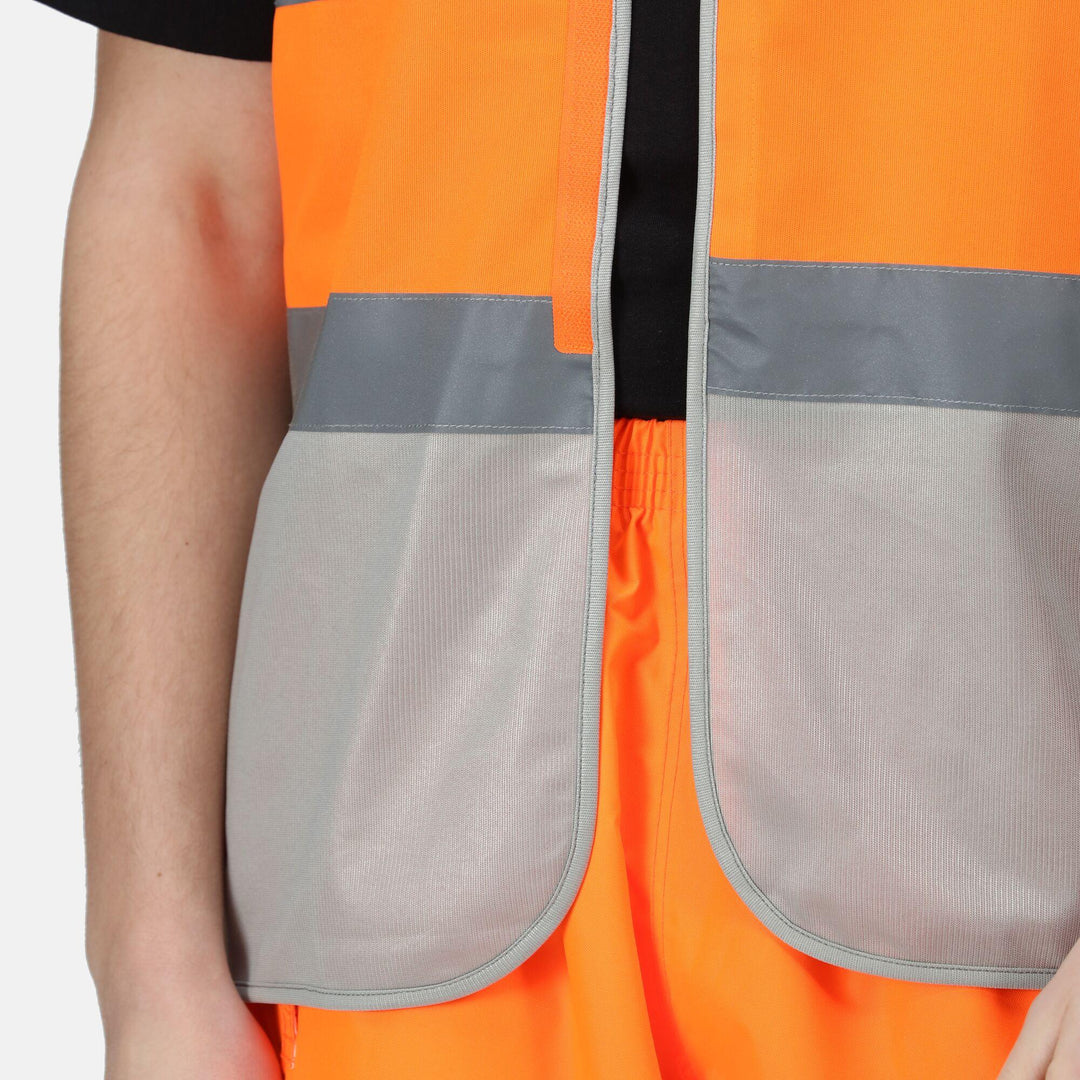 Regatta Professional Hi-Vis Pro 2-Tone Vest Fluro Orange/Seal Grey Model 4#colour_fluro-orange-seal-grey