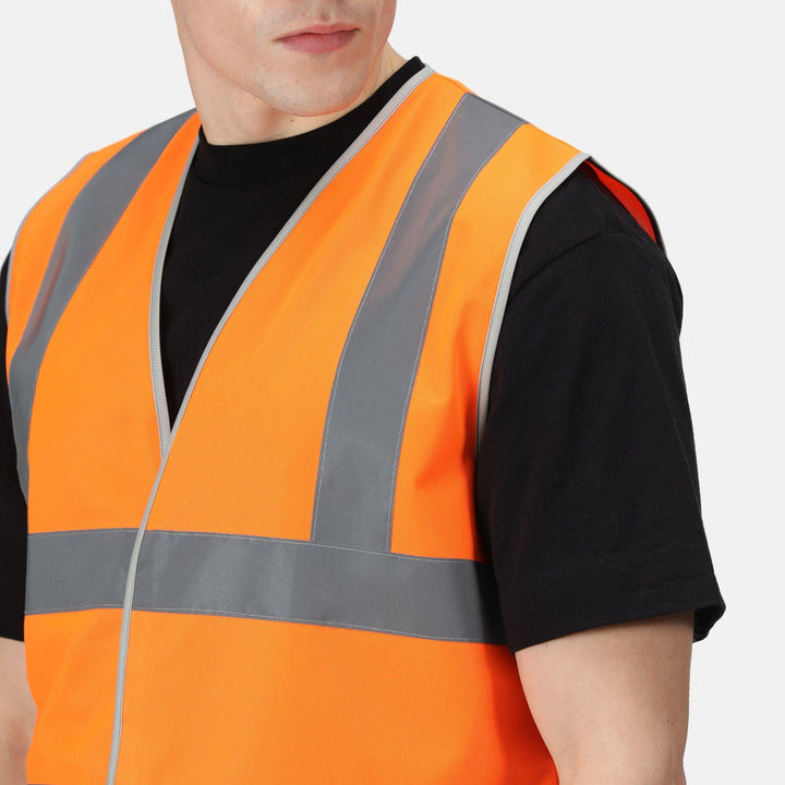 Regatta Professional Hi-Vis Pro 2-Tone Vest Fluro Orange/Seal Grey Model 5#colour_fluro-orange-seal-grey