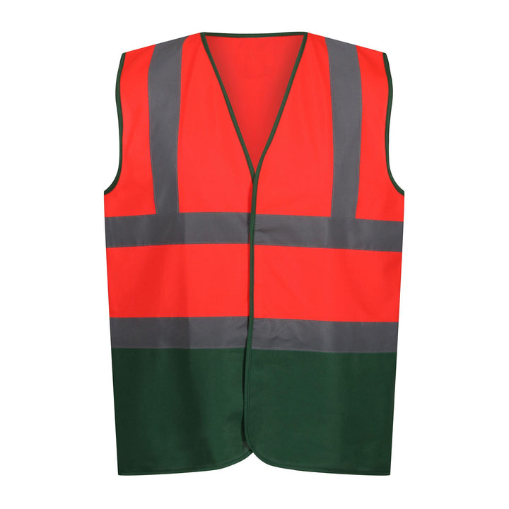 Regatta Professional Hi-Vis Pro 2-Tone Vest Fluro Red/Medical Green 1#colour_fluro-red-medical-green