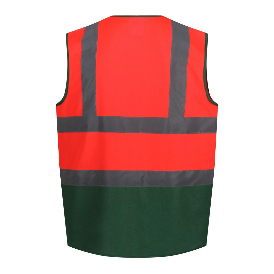 Regatta Professional Hi-Vis Pro 2-Tone Vest Fluro Red/Medical Green 2#colour_fluro-red-medical-green