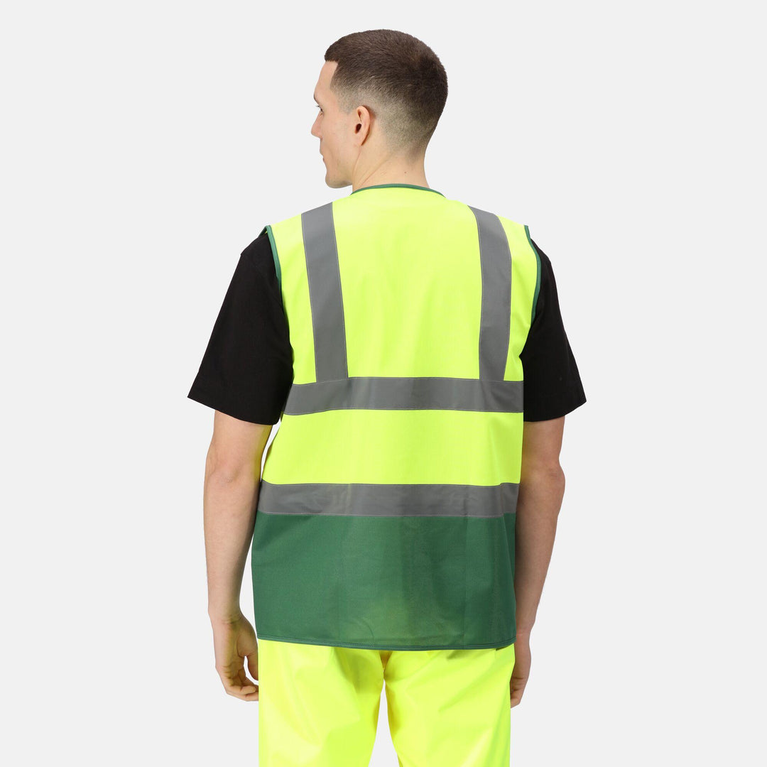 Regatta Professional Hi-Vis Pro 2-Tone Vest Fluro Yellow/Medical Green Model 2#colour_fluro-yellow-medical-green