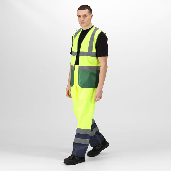 Regatta Professional Hi-Vis Pro 2-Tone Vest Fluro Yellow/Medical Green Model 3#colour_fluro-yellow-medical-green