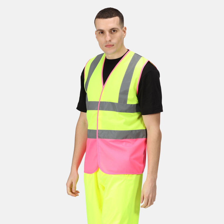 Regatta Professional Hi-Vis Pro 2-Tone Vest Fluro Yellow/Pink Model 1#colour_fluro-yellow-pink