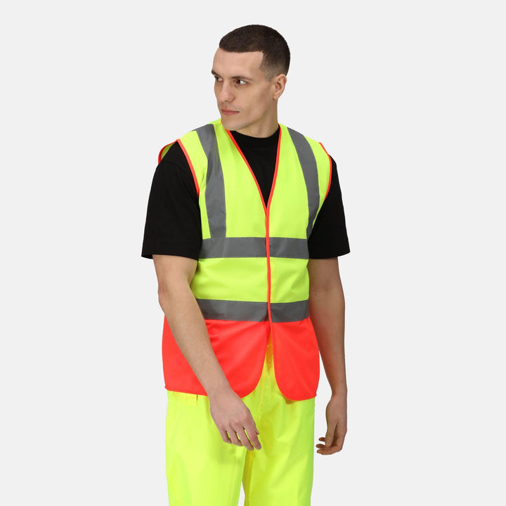 Regatta Professional Hi-Vis Pro 2-Tone Vest Fluro Yellow/Red Model 1#colour_fluro-yellow-red