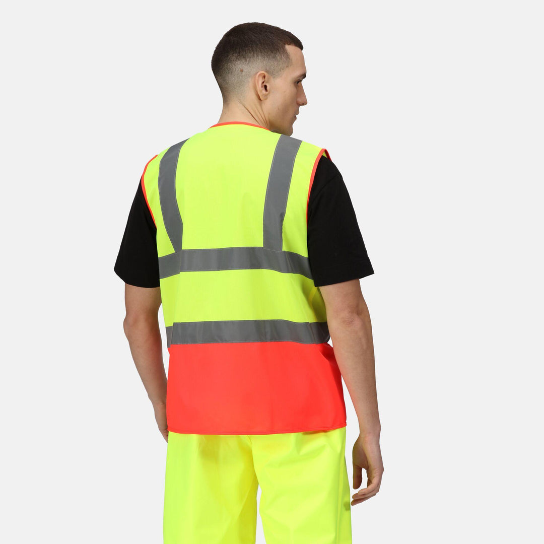 Regatta Professional Hi-Vis Pro 2-Tone Vest Fluro Yellow/Red Model 2#colour_fluro-yellow-red