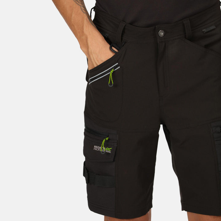 Regatta Professional Infiltrate Stretch Softshell Shorts with Detachable Holster Pockets Classic Blk Model 4#colour_classic-blk