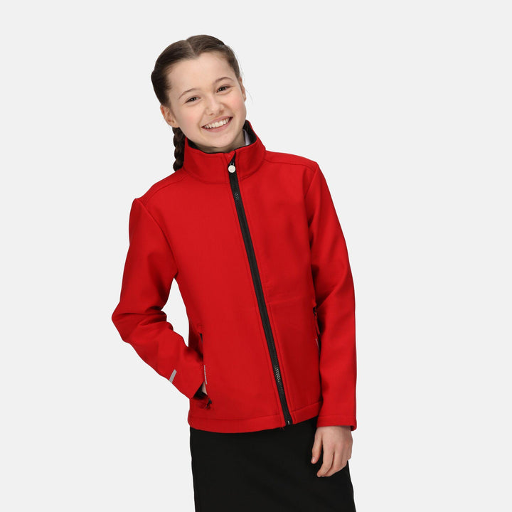 Regatta Professional Kids Ablaze Softshell Jacket Classic Red/Black Model 1#colour_classic-red-black