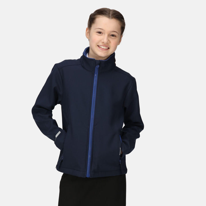 Regatta Professional Kids Ablaze Softshell Jacket Navy/Royal Blue Model 1#colour_navy-royal-blue