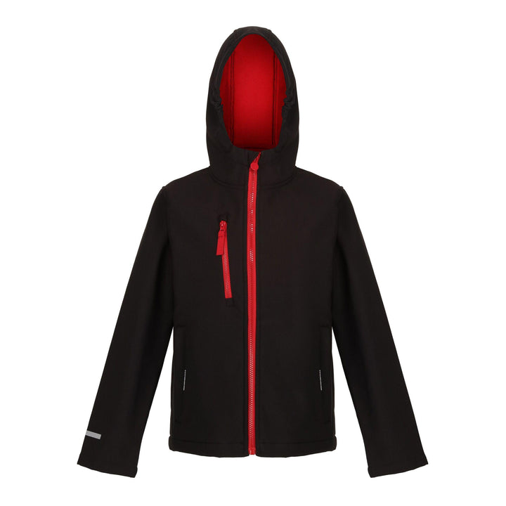 Regatta Professional Kids Ablaze Waterproof Breathable 3-Layer Softshell Jacket Black/Classic Red 1#colour_black-classic-red