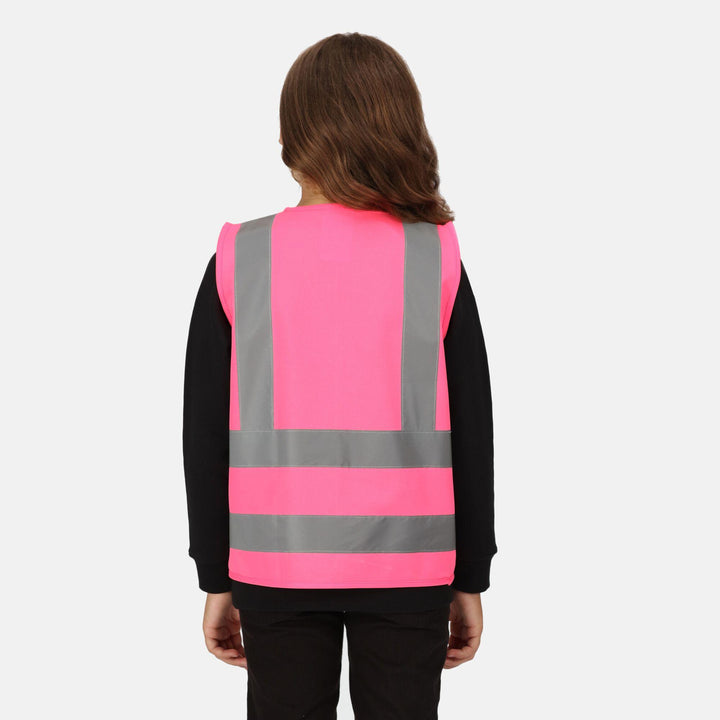 Regatta Professional Kids Junior  Hi-Vis Vest Fluro Pink Model 2#colour_fluro-pink