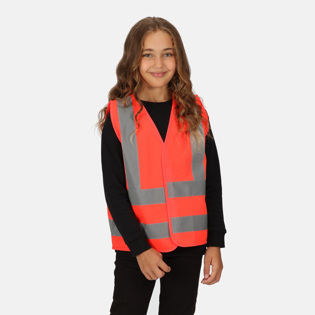 Regatta Professional Kids Junior  Hi-Vis Vest Fluro Red Model 1#colour_fluro-red