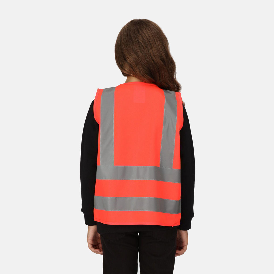 Regatta Professional Kids Junior  Hi-Vis Vest Fluro Red Model 2#colour_fluro-red