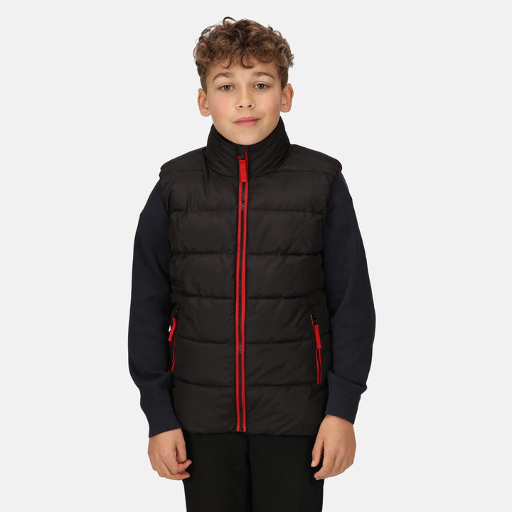 Regatta Professional Kids Scholar Thermal Insulated Bodywarmer Black/Classic Red Model 1#colour_black-classic-red