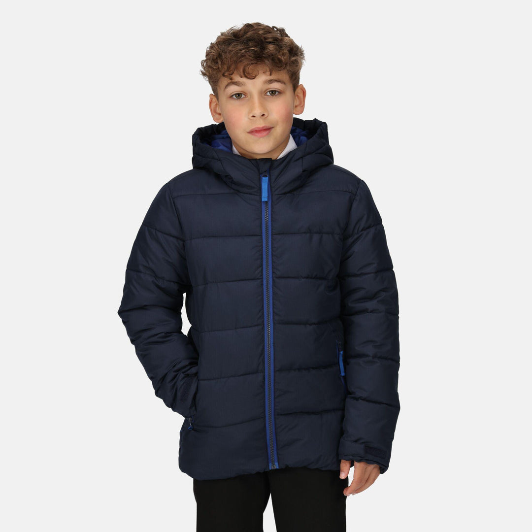 Regatta Professional Kids Scholar Thermal Insulated Hooded Jacket Navy/Royal Blue Model 1#colour_navy-royal-blue