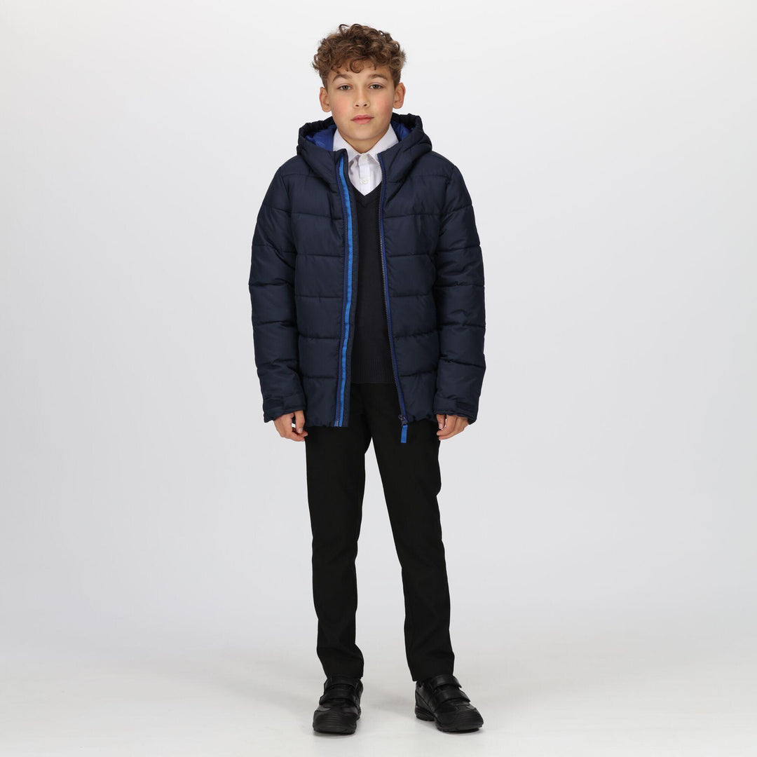 Regatta Professional Kids Scholar Thermal Insulated Hooded Jacket Navy/Royal Blue Model 3#colour_navy-royal-blue