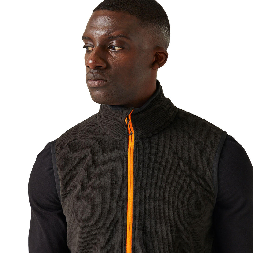 Regatta Professional Navigate Fleece Bodywarmer Black/Orange Pop Model 4#colour_black-orange-pop