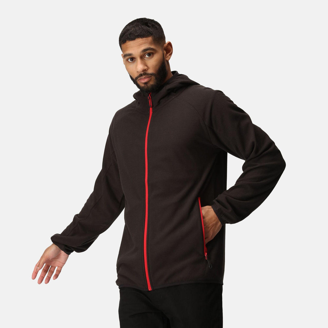 Regatta Professional Navigate Full Zip Hooded Fleece Black/Classic Red Model 1#colour_black-classic-red