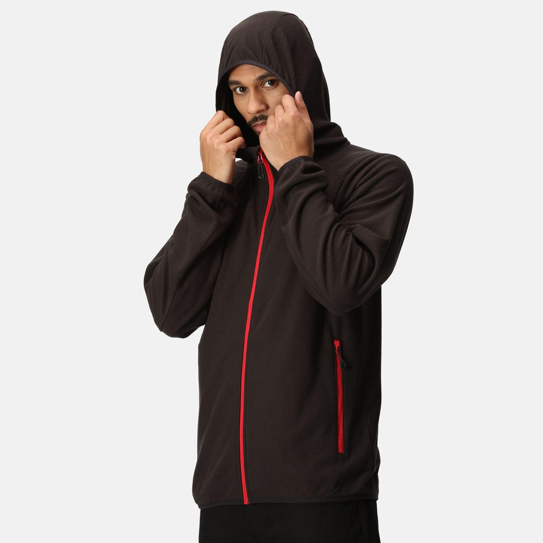 Regatta Professional Navigate Full Zip Hooded Fleece Black/Classic Red Model 5#colour_black-classic-red