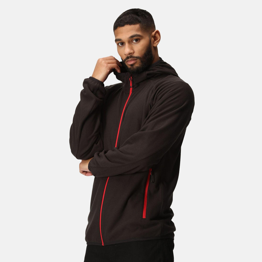 Regatta Professional Navigate Full Zip Hooded Fleece Black/Classic Red Model 6#colour_black-classic-red