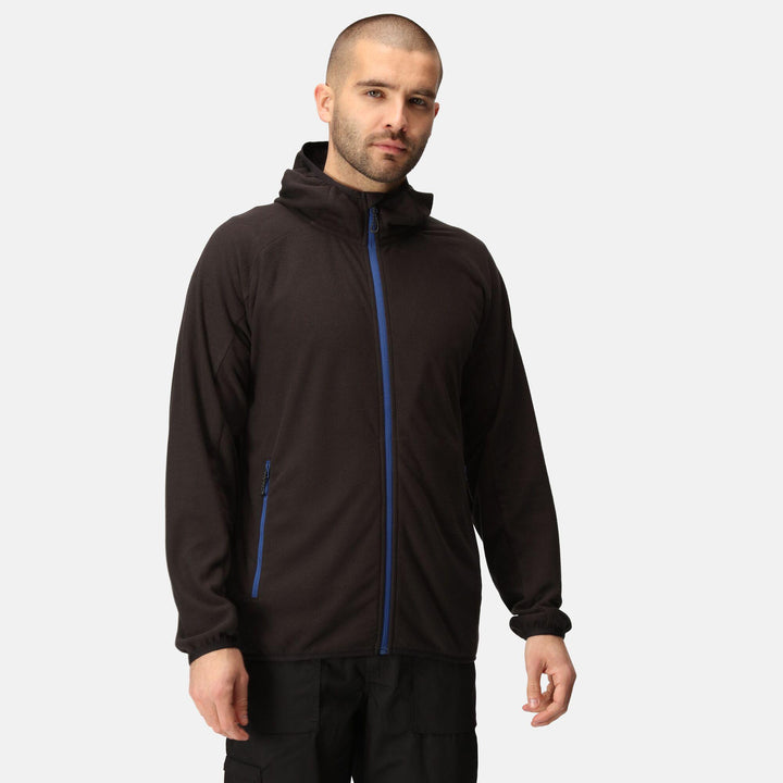 Regatta Professional Navigate Full Zip Hooded Fleece Black/New Royal Model 6#colour_black-new-royal