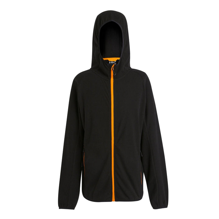 Regatta Professional Navigate Full Zip Hooded Fleece Black/Orange Pop 1#colour_black-orange-pop