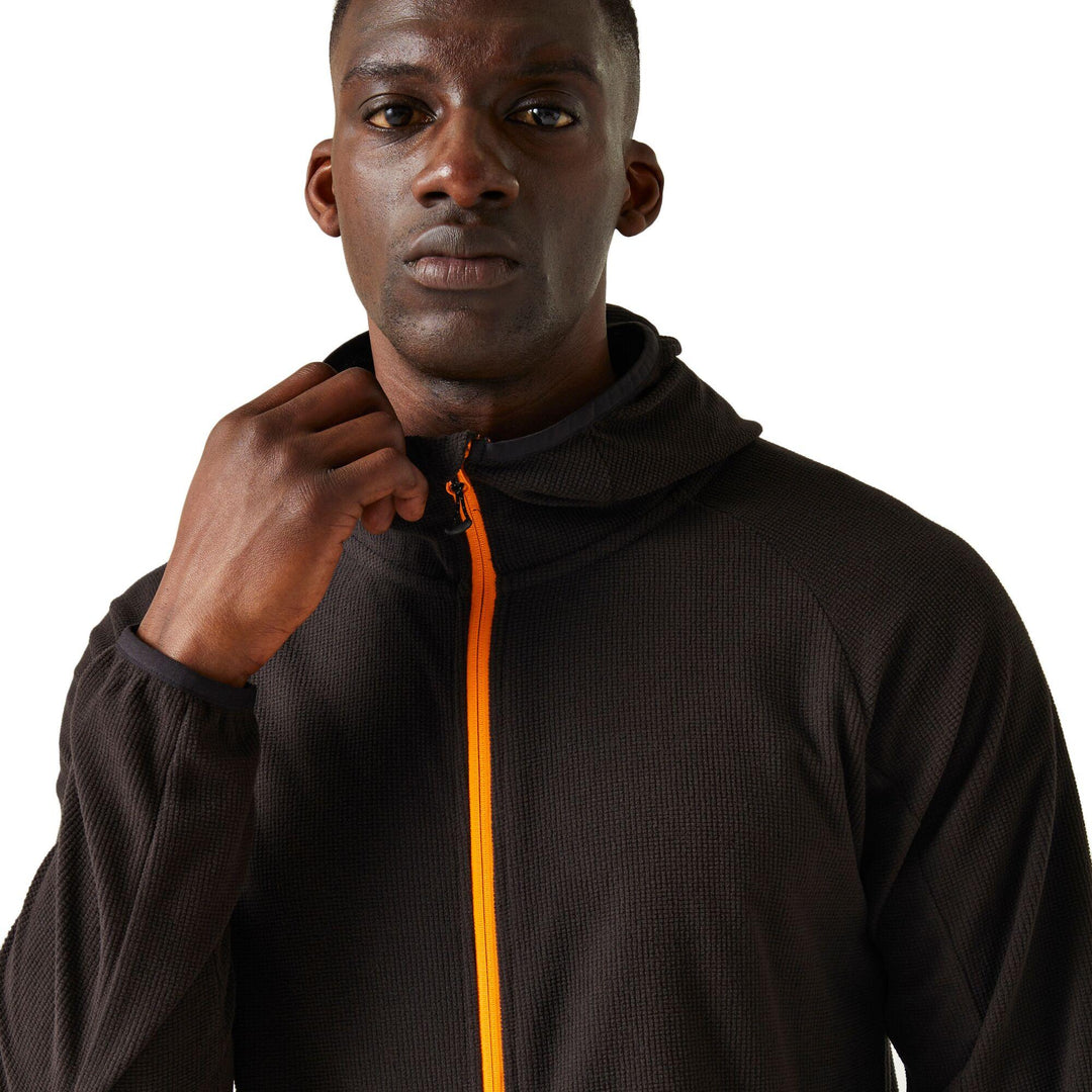 Regatta Professional Navigate Full Zip Hooded Fleece Black/Orange Pop Model 4#colour_black-orange-pop