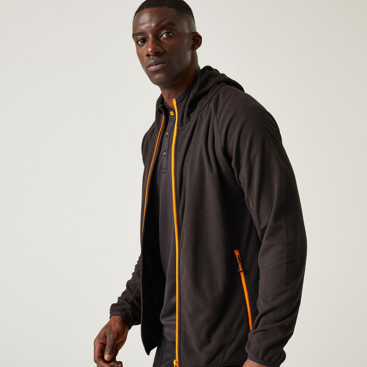 Regatta Professional Navigate Full Zip Hooded Fleece Black/Orange Pop Model 5#colour_black-orange-pop