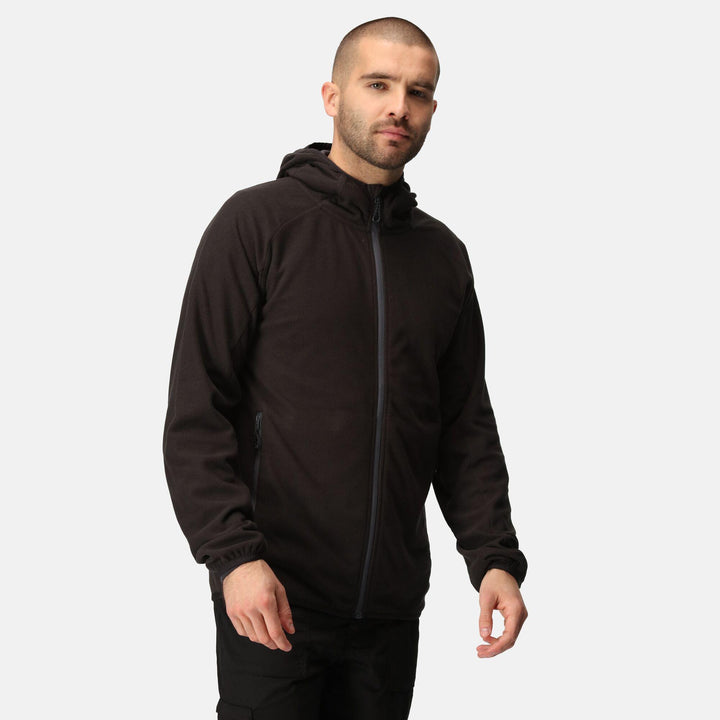 Regatta Professional Navigate Full Zip Hooded Fleece Black/Seal Grey Model 1#colour_black-seal-grey