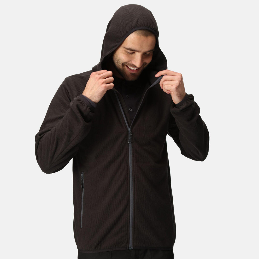 Regatta Professional Navigate Full Zip Hooded Fleece Black/Seal Grey Model 2#colour_black-seal-grey