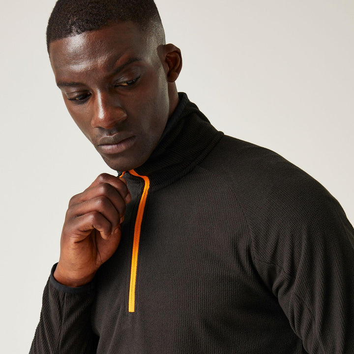 Regatta Professional Navigate Half Zip Fleece Black/Orange Pop Model 4#colour_black-orange-pop