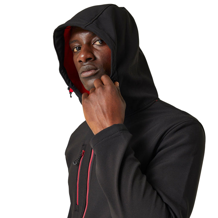 Regatta Professional Navigate Hooded Softshell Jacket Black/Classic Red Model 5#colour_black-classic-red